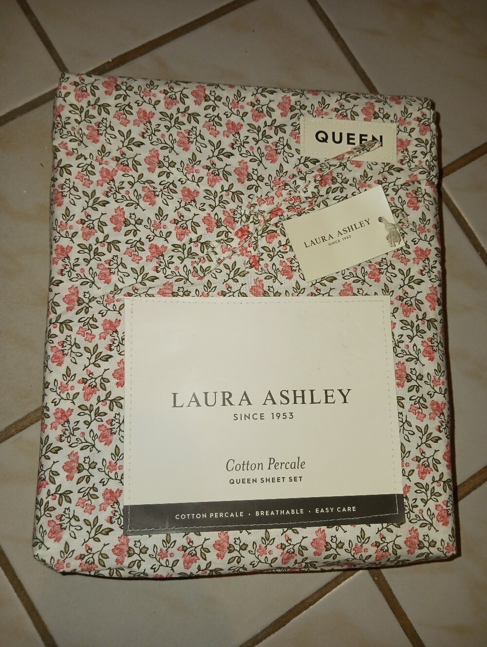 Laura Ashley Haston Ditsy Pink Floral Cotton Percale Queen Sheet Set